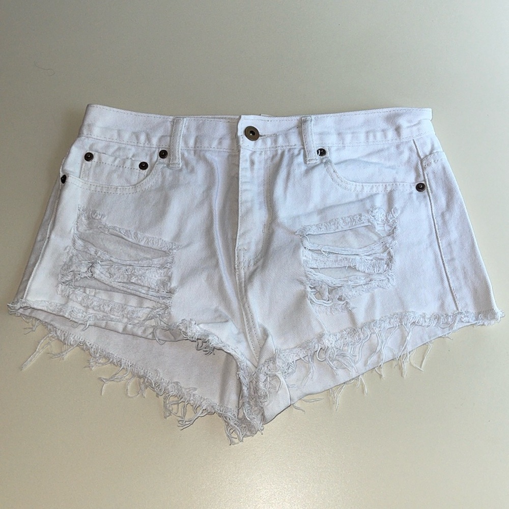 Forever 21 High Waist Cheeky Denim Shorts in White